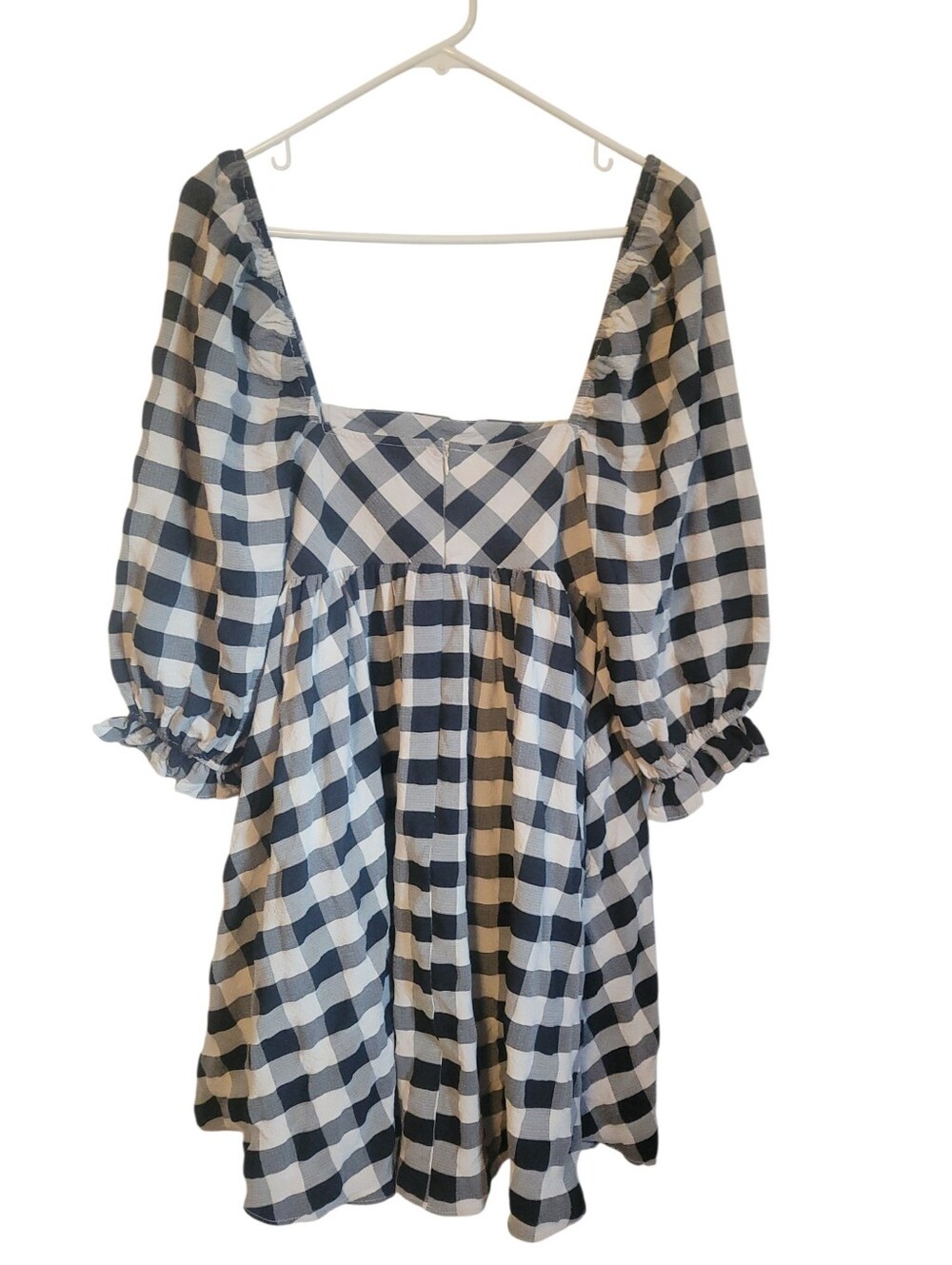 Storia Black White Gingham Babydoll Mini Dress Small Square Neck Puff Sleeve - Picture 8 of 10